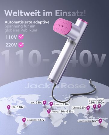 Jack & Rose Дампфглеттер: Портативний праска-парогенератор для подорожей, 1000W, 110-240V, 2-в-1, Швидкий нагрів 15с, Violet