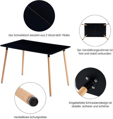 Обідній стіл з 4 стільцями для кухні та вітальні, 110 см, прямокутний, комплект меблів для їдальні (білий стіл + 4 світло-хакі стільці)