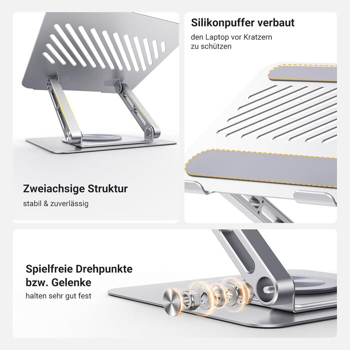 Підставка для ноутбука UGREEN 360° з регулюванням висоти, складна, сіра. Сумісна з MacBook, Air, Pro та ноутбуками 10-17.3