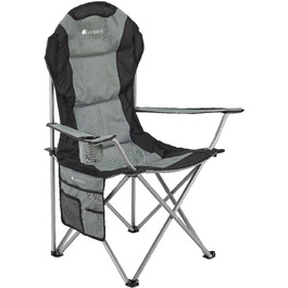 Кемпінгове крісло Juskys Lido складне з підстаканником, бічною кишенею та сумкою для перенесення - Кемпінгове розкладне крісло з оббивкою з підлокітником і спинкою - (сірий)