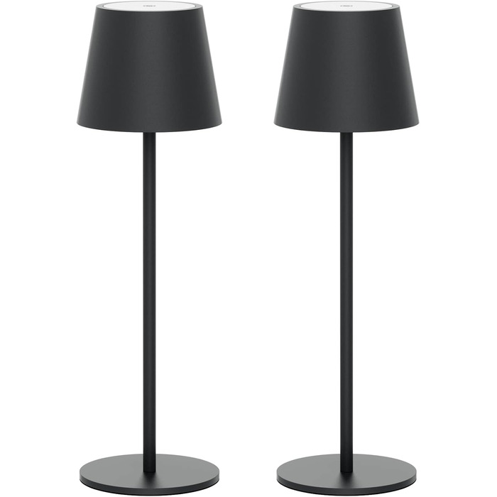 Klighten 2 шт. LED бездротові диммерні настільні лампи Anthrazit, перезарядна лампа USB-C для дому та вулиці, тепле світло 3000K, алюміній, IP54 вологостійка, антрацит
