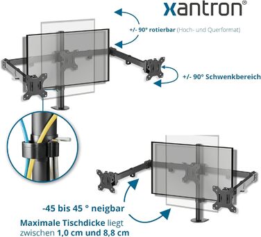 Кріплення для монітора Xantron® ECO-E62 (3 монітори) - 17-32 дюйми, VESA 75x75/100x100, для плоских та вигнутих моніторів, з монтажним комплектом