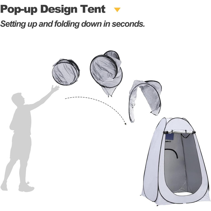 Намет-роздягальня Pop-Up для туалету, сірий, 150x150x190 см. Розкладний намет для туалету, душу, пляжу, риболовлі, кемпінгу. Водонепроникний, з UV-захистом, з сумкою для перенесення