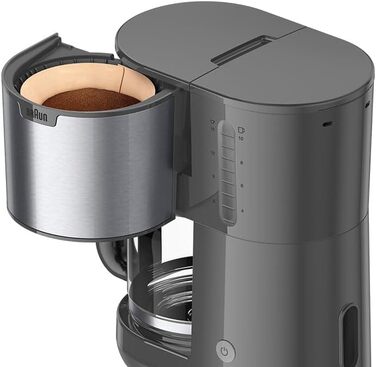 Кавоварка Braun PurShine KF1500GY, фільтраційна, скляний глечик, система OptiBrew, антикрапельна функція, автоматичне вимкнення, 10 чашок, 1000 Вт, сіра