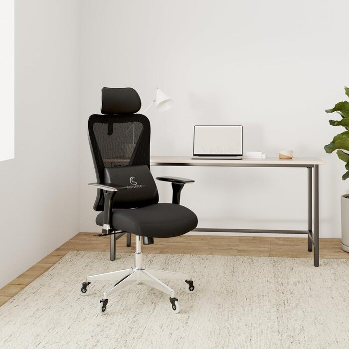 Крісло офісне Clouvou CleverSeat Ergonomiczne: регульоване, для офісу та геймінгу, чорне, до 150 кг