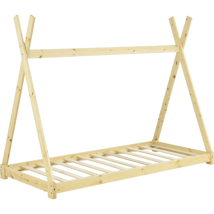 Ліжко дитяче Onejda Tipi від en.casa, 80x160 см, з натурального дерева, біле