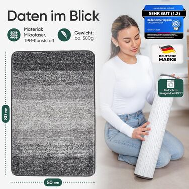 Килимок для ванної кімнати [60x90] антиковзаючий – розкішний килимок для ванної кімнати великого розміру та пральний | Високоякісні килимки та килимове покриття для ванної кімнати, килимок для душу | чорний (50 x 80 см, сірий)