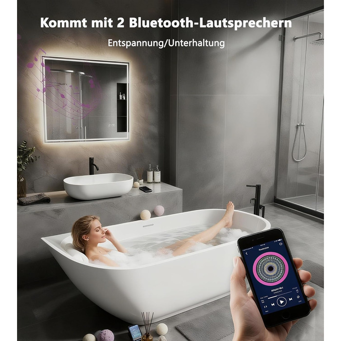 Дзеркало для ванної кімнати зі підсвічуванням SVNR, 70x50 см, LED, з куточним збільшувальним дзеркалом, сенсорне керування, антизапар, 3 колірні температури