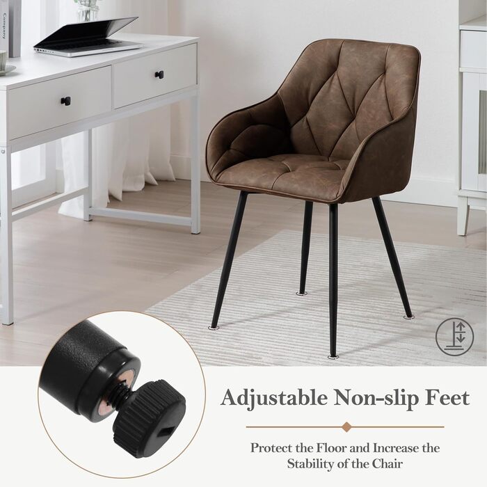 Крісла для їдальні WOLTU (2 шт.), для кухні та вітальні, ергономічні м'які крісла з підлокітниками, металеві ніжки, вінтажне штучне шкіряне сидіння, темно-коричневі
