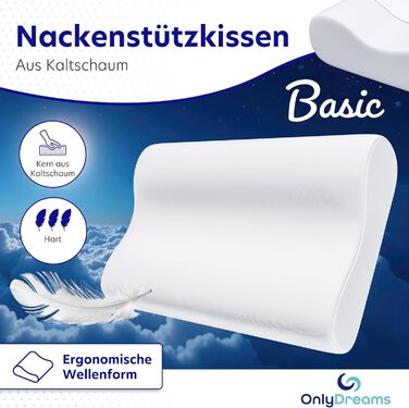 Ортопедична подушка для шиї OnlyDreams з гелевим шаром | Регульована висота + вибір жорсткості | Чохол з алое вера | Підходить для сну на спині, животі та боці - Oeko-Tex (Basic, 50x32x11/9 см)