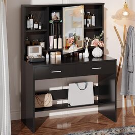 Дзеркальний туалетний столик JUMMICO з LED-підсвічуванням, 2 шухляди, 4 полиці, білий (чорний)