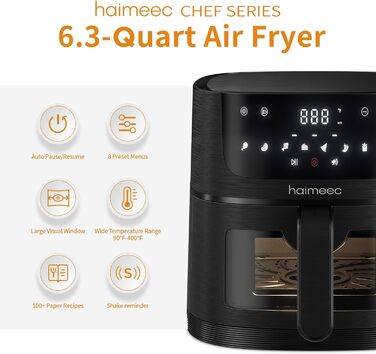 Фритюрниця повітряна 8-в-1 з вікном, без олії, 2.5л, 30-200°C, 78 рецептів, антипригарне покриття, 60db