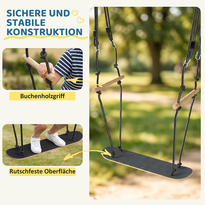 Скейтборд-гойдалка дитяча з регульованою висотою, нековзним покриттям, всепогодним тросом та ручками, чорний