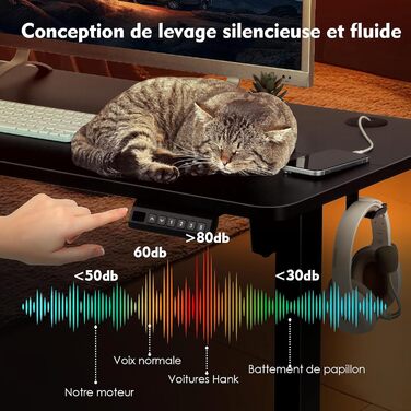 PACHIRA Електричний регульований стіл, 120x60 см, з пам'яттю та LED-дисплеєм, з гачком та кабелеуправлінням, ергономічний для дому/офісу, білий/чорний