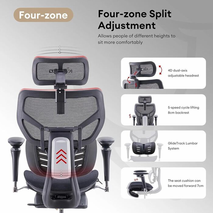 Офісний крісло MUSSO X700 з регульованою поперековою підтримкою GlideTrack, 6D підлокітниками, 4D підголівником та зсувною основою та підставкою для ніг – інтелектуальний комфорт для роботи, навчання та геймінгу (чорний)