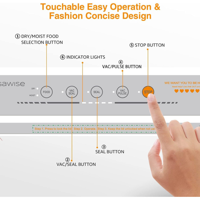 Вакууматор Megawise для продуктів 80 кПа, автоматичний вакуумний пакувальник з режимами для сухих та вологих продуктів, сріблястий (набір з 10 пакетами та різаком)