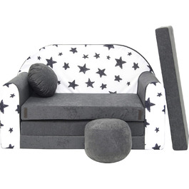 Дитяче ліжко-диван Cosmo Kindersofa 3в1 з пуфом та подушками, сірий, 168 x 98 x 59 см