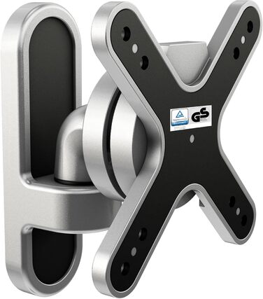 Кріплення для монітора RICOO TÜV сертифіковане, поворотне та нахильне, універсальне, 13-32 дюйми, VESA 75x75, 100x100 мм, до 15 кг, срібний колір