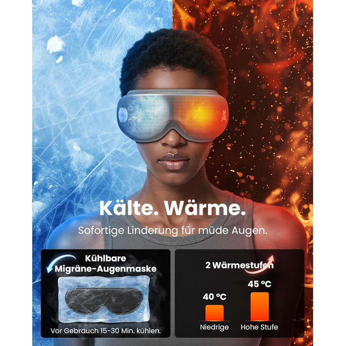 Масажер для очей BOB AND BRAD EyeOasis 3 Elite з підігрівом та охолодженням, маска для очей при мігрені, сухість очей, зняття стресу, покращення сну, сірий колір
