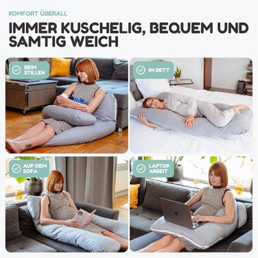 Подушка для сну на боці з двома чохлами - подушка для годування XXL, вагітна подушка для сну | Подушка для вагітних | Body Pillow | Подушка для сну та терапії | Комфортна подушка | Гнутий наповнювач з бавовняного джерсі