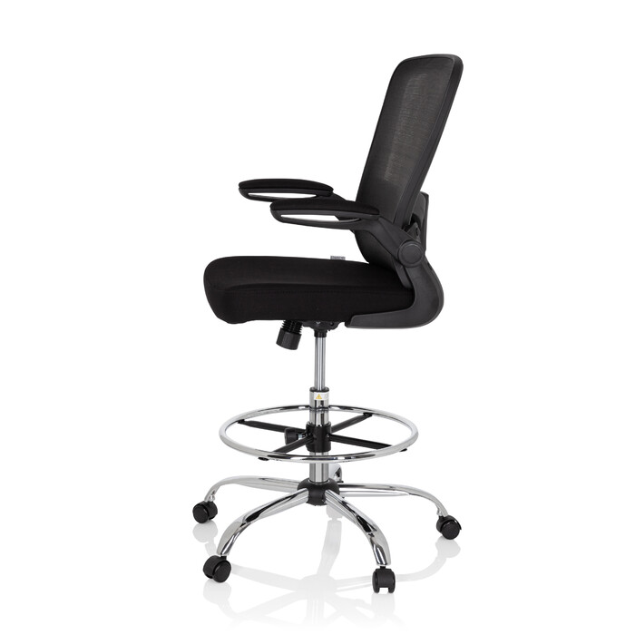 Офісний стілець / табурет VENDO WORK з сітчастою/тканинною оббивкою, чорного кольору, hjh OFFICE