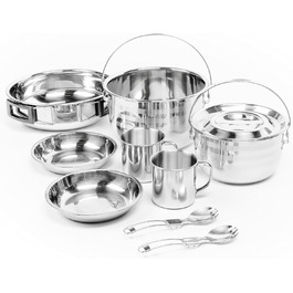 Набір посуду для кемпінгу BRAMBLE (9 предметів) з нержавіючої сталі: каструлі, посуд та столові прибори