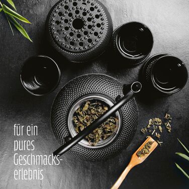 Японський чайний набір Lumaland Tetsubin: чайник 1,4л, 4 чашки, підставки, ложка, сито