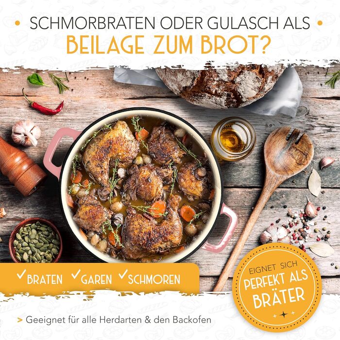 Чавунний горщик для випікання хліба з емальованим покриттям KRUSTENZAUBER (26 см) з кошиком для підйому тіста - аксесуари для випічки