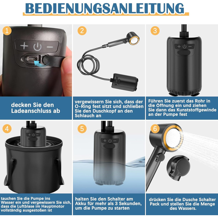 Портативна душова кабіна для кемпінгу з акумулятором 8000mAh, насосом та відром, комплект для відпочинку на природі, туризму, миття авто та тварин