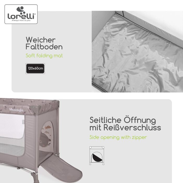 Lorelli Babybett und Laufstall Moonlight 2 в 1: дитяче ліжко-манежа з боковим входом, для дітей до 15 кг, розкладне, з транспортною сумкою, рожевий колір