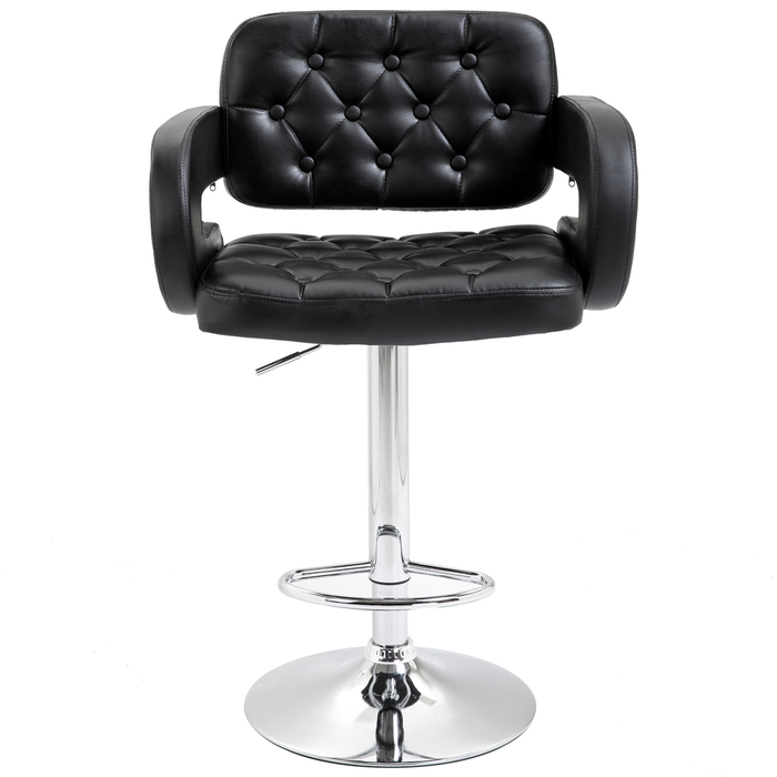Барний стілець, регульований за висотою, поворотний на 360°, з металевим каркасом, спинкою та підніжкою, 61x50x93-113 см, чорний