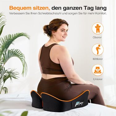 Ергономічна подушка для сидіння з Memory Foam для офісного крісла та авто, подушка для офісу, авто та дому, знімний чохол, протиковзаюча поверхня, розмір M (60–85 кг) (L-Extra Fest (110–140 кг))