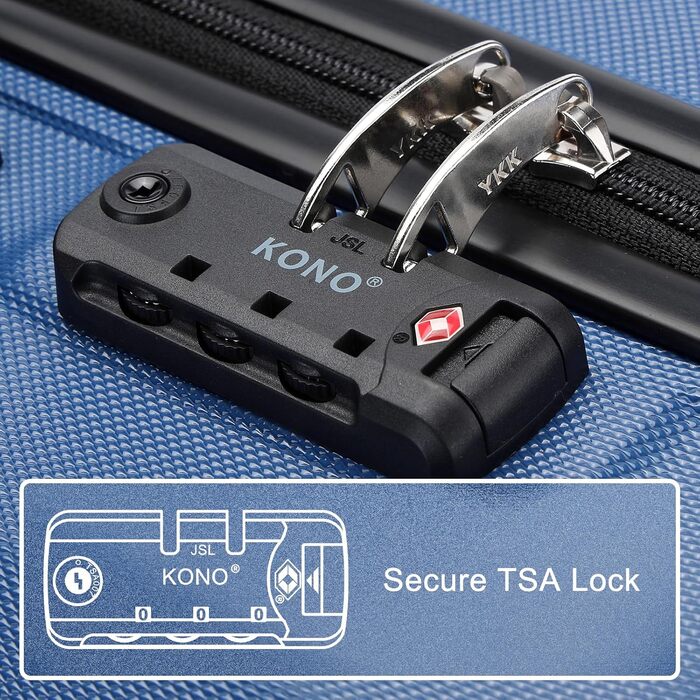 KONO Валіза середнього розміру 24 дюйми, ABS, з TSA-замком, 4 колеса, 65×44×25.5 см, темно-синій