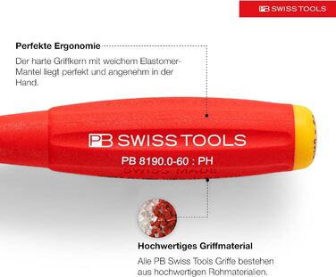 Набір викруток PB Swiss Tools Phillips PB 8242 100 швейцарського виробництва Набір викруток SwissGrip PH 0/1/2/3 з 4-ма предметами, включаючи практичний настінний кронштейн з 4-х предметів червоного/жовтого кольору