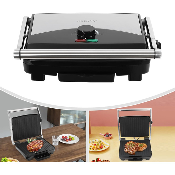 Електричний контактний гриль для приготування їжі на столі, 2000 Вт, чорний