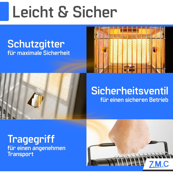 Мобільний газовий нагрівач та плита 2-в-1 Z.M.C. для кемпінгу, тераси, саду та балкону. Керамічний нагрівник 1,7 кВт з Piezo-запалюванням