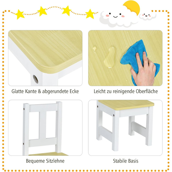 Дитяча меблева група COSTWAY з місцем для зберігання: стіл для малювання з 2 стільцями та лавка. Зроблено з екологічного дерева FSC, для дітей від 3 років (сірий/натуральний колір)