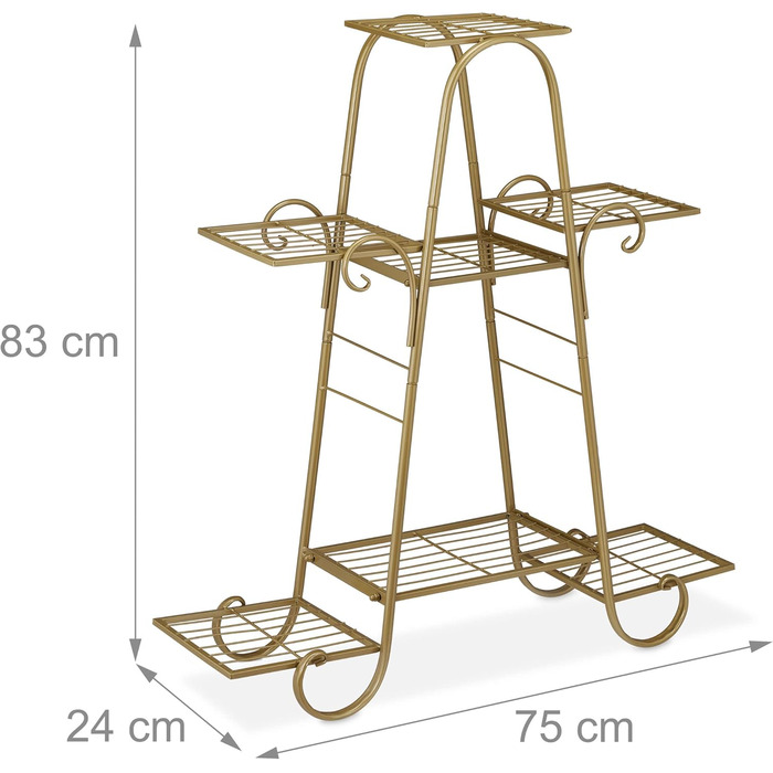 Квіткові сходи металева, вінтажна, 83x75x24 см, 7 полиць, золото