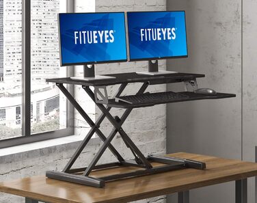 Стіл-підставка FITUEYES для комп'ютера, регульований по висоті, з полицею для клавіатури, 92×40 см, для двох моніторів, чорний