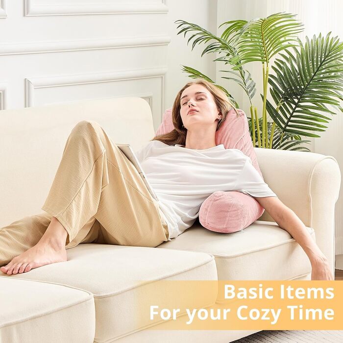 Підкуштунок Sasttie для читання з велюровою спинкою, подушка для підтримки спини для дорослих, з підлокітниками для читання на ліжку, дивані, підлозі, в гуртожитку, аксесуар для читання, персиковий, 18 дюймів, персиковий рожевий