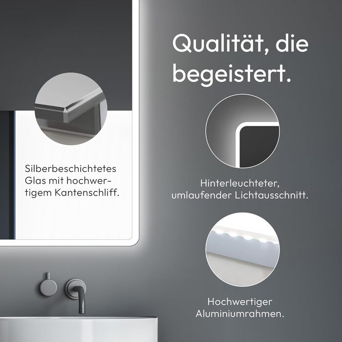 Дзеркало для ванної кімнати Talos Moon з підсвічуванням 120x70 см, вологостійке (алюмінієва рама, нейтрально-біле світло)