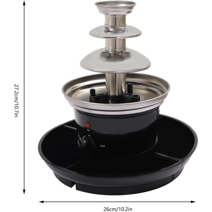 Шоколадний фонтан 3-ярусний, з нержавіючої сталі, 40W, з підсвічуванням та підсвічуванням, для свят та сімейних заходів (чорний)