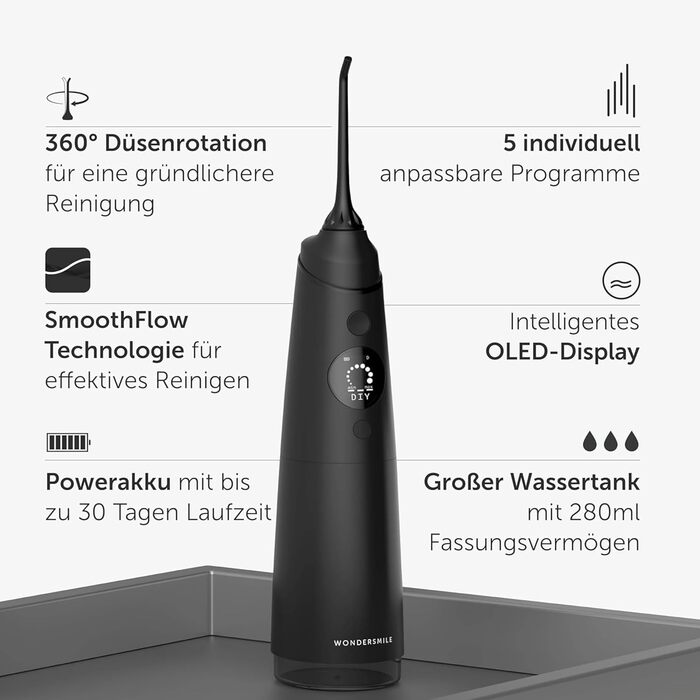 Електрична зубна щітка Wondersmile PRO - Перевірена TÜV, 4 режими, 60 днів роботи від акумулятора, чорний комплект для догляду за порожниною рота