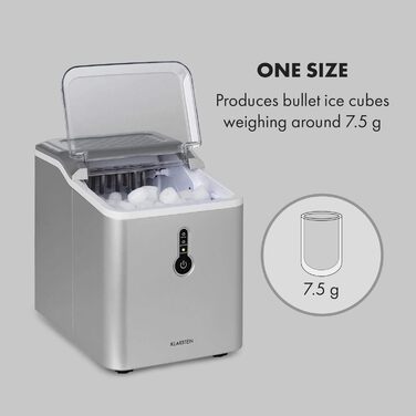 Машина для приготування льоду Klarstein Eiswürfelmaschine, 1.5L, 12 кг/день, срібна