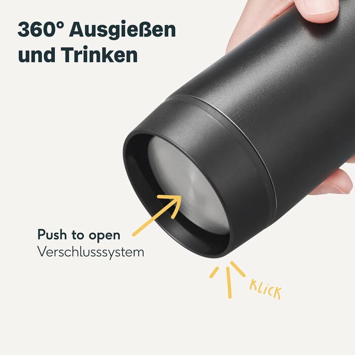 Термокружка SILBERTHAL 350 мл з нержавіючої сталі та керамікою – термокружка для кави з кришкою, що не протікає, чорного кольору – зберігає тепло до 6 годин та холод до 12 годин