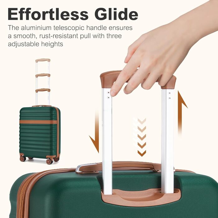 KONO Чемодан-Тролей середнього розміру, валіза для подорожей з ABS+PC, жорсткий корпус, 4 колеса, TSA замок (L) (65см, темно-зелений/коричневий)