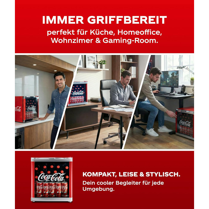 Міні-холодильник для напоїв °CUBES Original Red (48л) зі скляноюю дверцятою, енергоефективний та безшумний, для офісу, геймінгу та вечірок