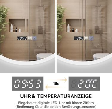 Дзеркало для ванної кімнати YOURLITE з підсвічуванням, діаметр 60 см, LED, 3 кольори, диммування, сенсорне управління, антизапар, пам'ять, IP44, білий