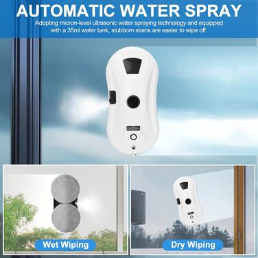 Робот для миття вікон Umelee з функцією розпилення води, 2800 Па, 10 мікрофібрових серветок, для внутрішніх та зовнішніх вікон