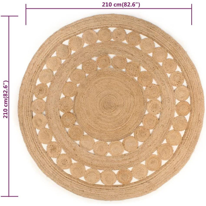 Дизайн килима VidaXL, плетений візерунок ручної роботи з джуту, 120 см, круглий, для вітальні (210 см)